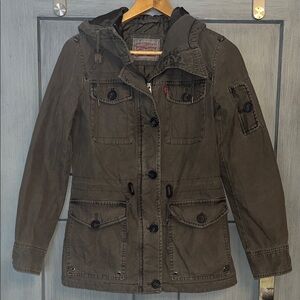 Levi's Women’s X-Small Olive Green Color Utility Jacket w/ Hood full zip closure